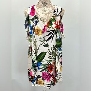 🛍️PARKER White floral cold shoulder mini dress size S.‎